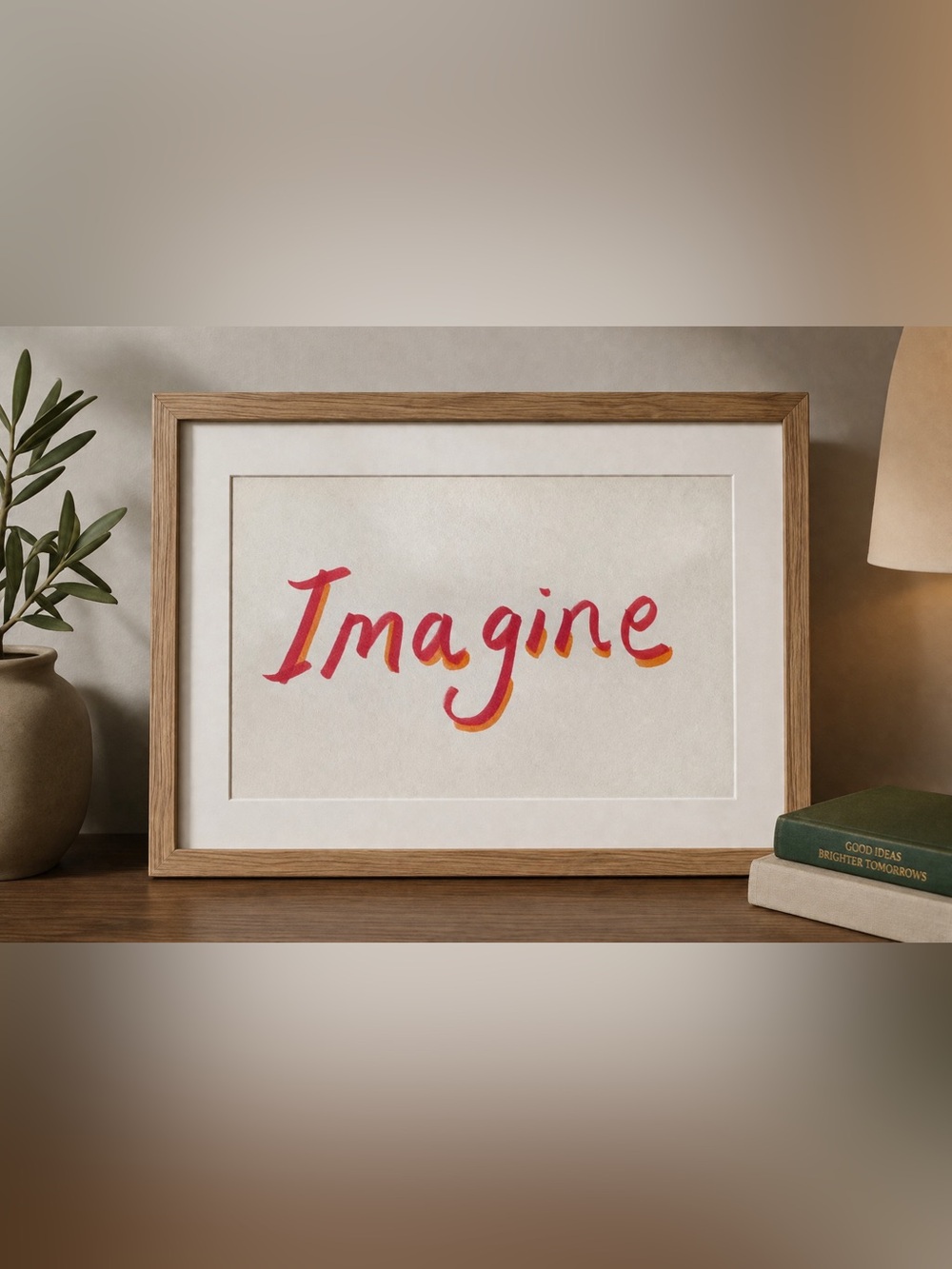 Imagine Framed Wall Art - Red & Orange Handlettered Print